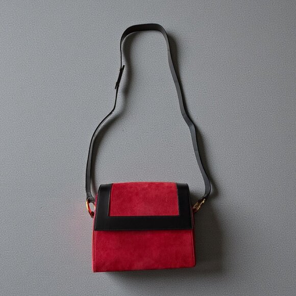 Celine Handbags - CELINE Frame Shoulder Bag | Red Suede & Black Leather